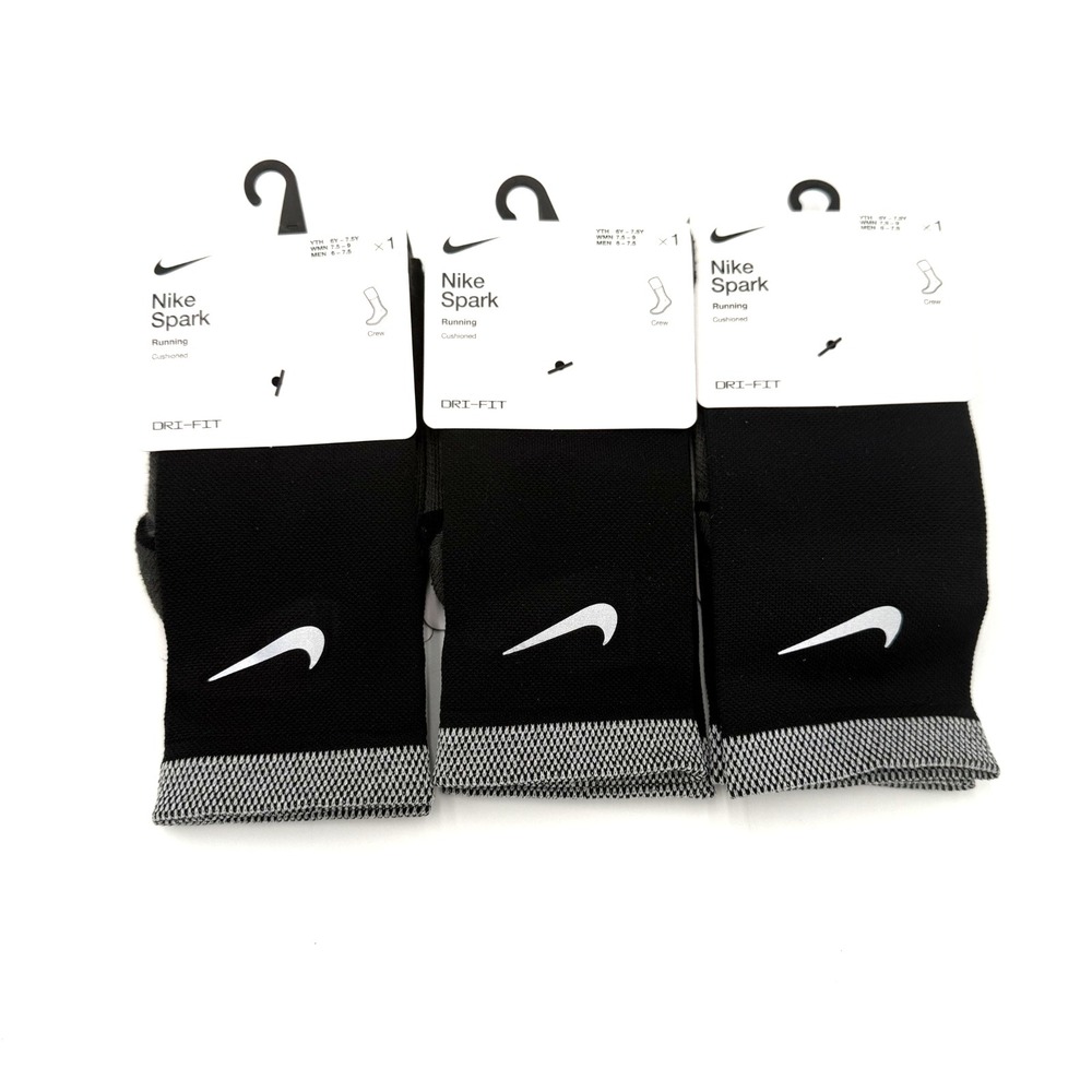 Lot Of 3 Mens Sz 6-7.5/Wmns 7.5-9 Nike Spark Black Crew Running Socks CU7200